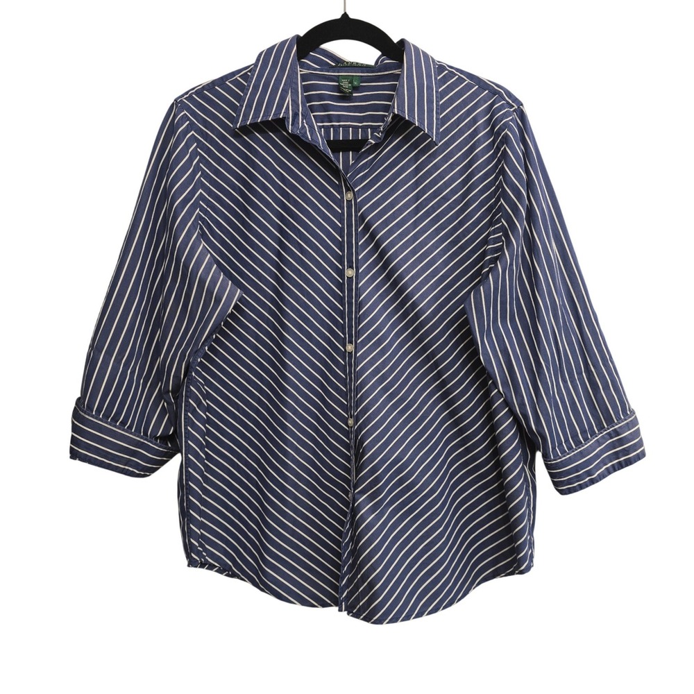 Ralph Lauren Blue Stripe Button Down XL Preppy Classic Office Core Coastal‎ Chic